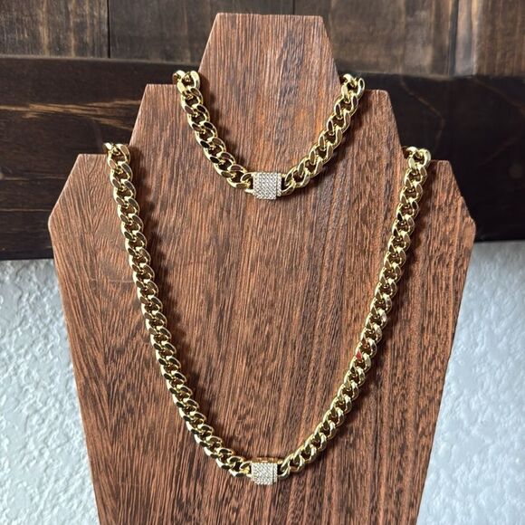 Elegant 14K Gold Plated Monaco Chain Necklace Bracelet Set - Picture 1 of 9